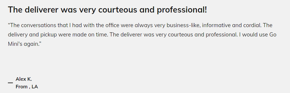 Review by Alex K: "The deliverer was very courteous and professional!" 