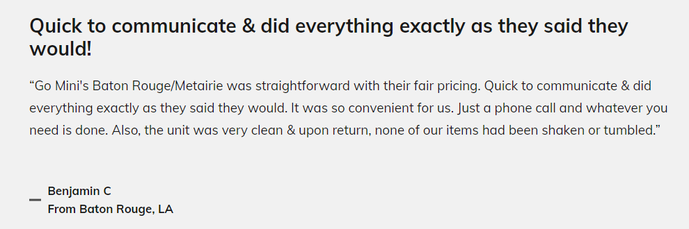 Review by Benjamin C: "Quick to communicate & did everything exactly as they said they would!" 